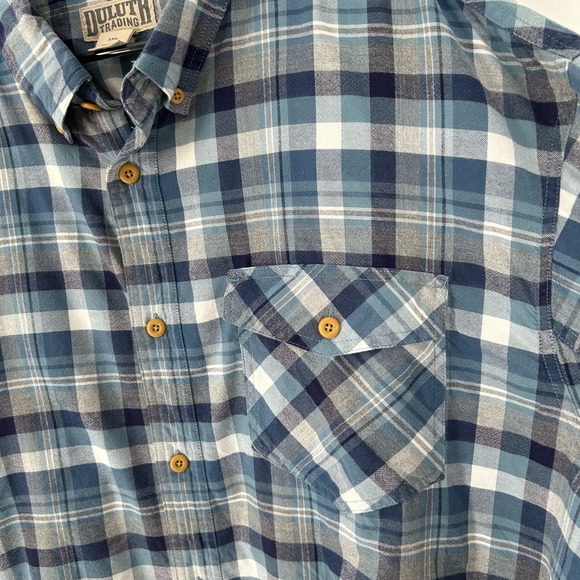 Duluth Trading Co. Size 3XL Blue Plaid Flannel Button Down Long Sleeve Shirt - Picture 3 of 14